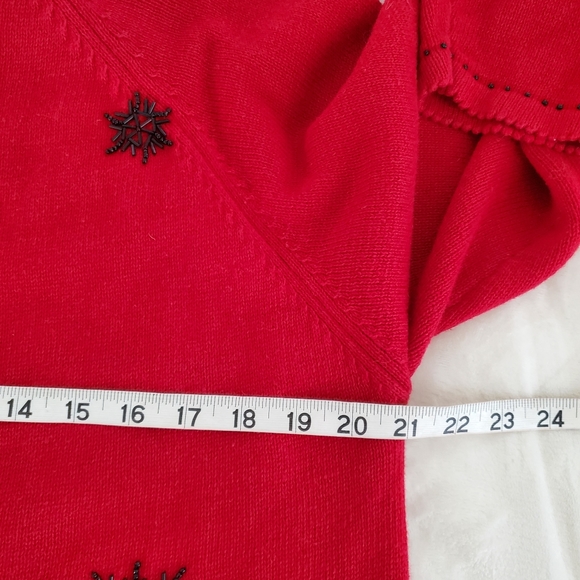 Stitches In Time QVC Beaded Red Cardigan Sweater Size M - Picture 6 of 7